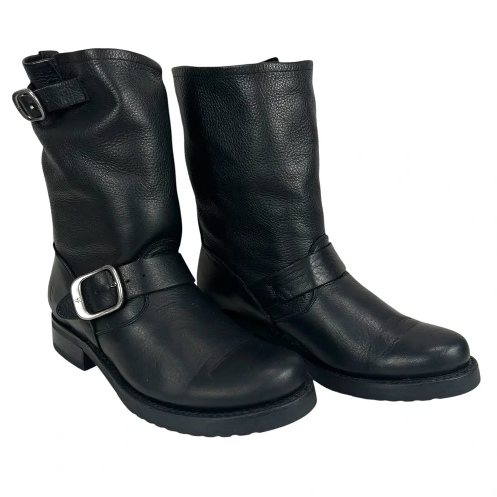 Frye Veronica Flex Short Women’s 6 Black Leather Harness‎ Moto Boots
